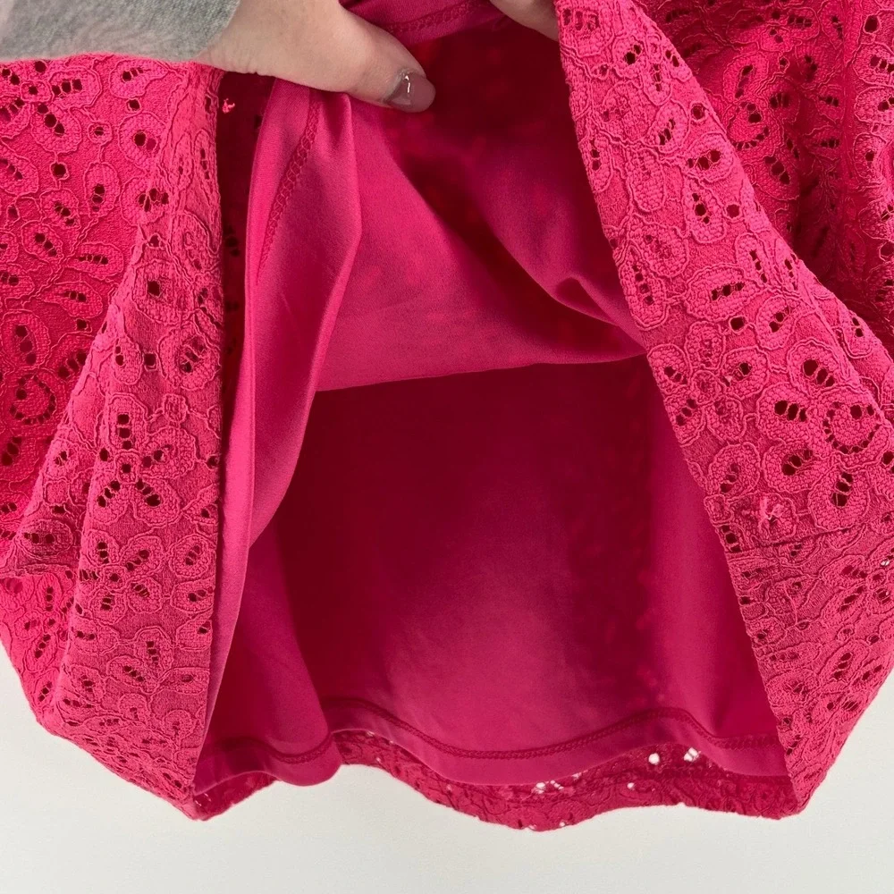 Charter Club Hot Pink Floral Lace Petal Sleeve Blouse Large Barbiecore Coquette